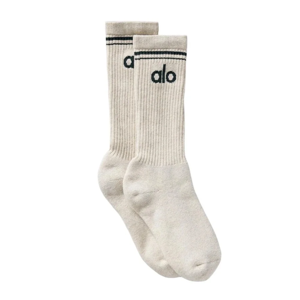 Alo Yoga Unisex Throwback Sock Oatmeal Heather‎ Charcoal Green A0357U Size M NEW